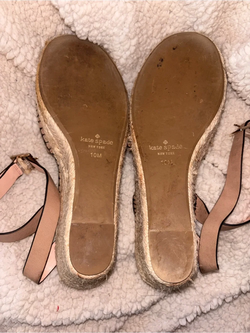Kate Spade Nude Leather Espadrille Wedge Sandals Ankle Strap 10M